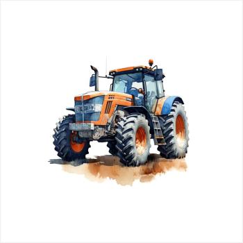 Bügelbild - Traktor orange/blau