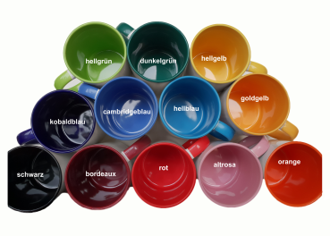 Keramiktasse -- 25 Stk -- individuell - innen/ Henkel farbig