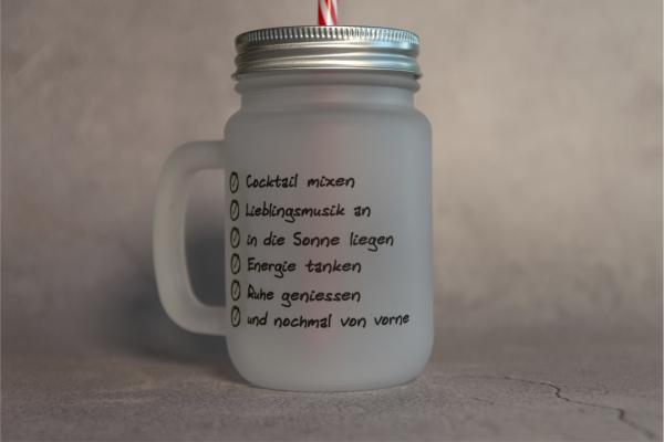 Trinkglas mit Henkel " Wunschname Auszeit"